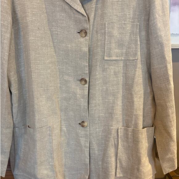 Harve Benard by Benard Holtzman light beige 3 button linen blazer jacket SIZE 14 - Picture 2 of 5